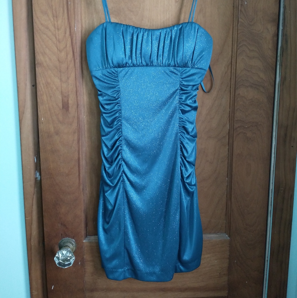Sparkly teal spaghetti strap homecoming semi-formal dress vintage